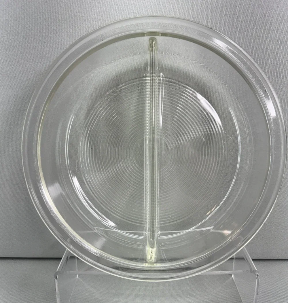 Vintage PYREX Divided 595 Clear Glass Serving Bowl Chafing Dish 9.75” USA.